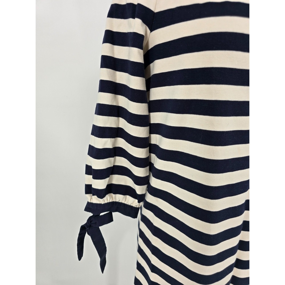 J Crew XS Stripe Knit Mini Dress Off Shoulder 3/4 Sleeve Bow Cuff 100% Cotton - Picture 3 of 11